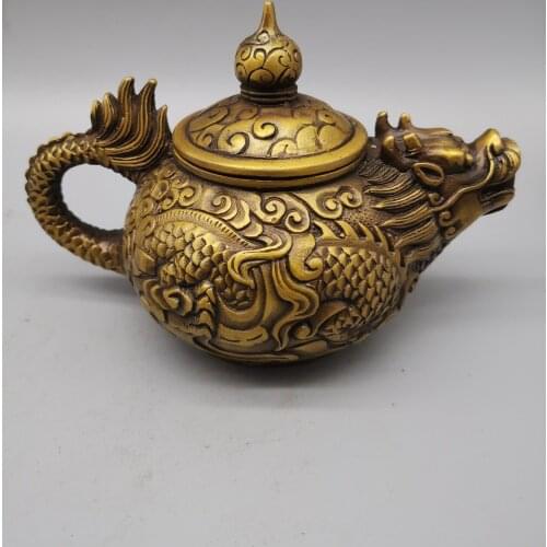 Collect Chinese Carving Brass Dragon Teapot Metal Crafts Home Decorationng