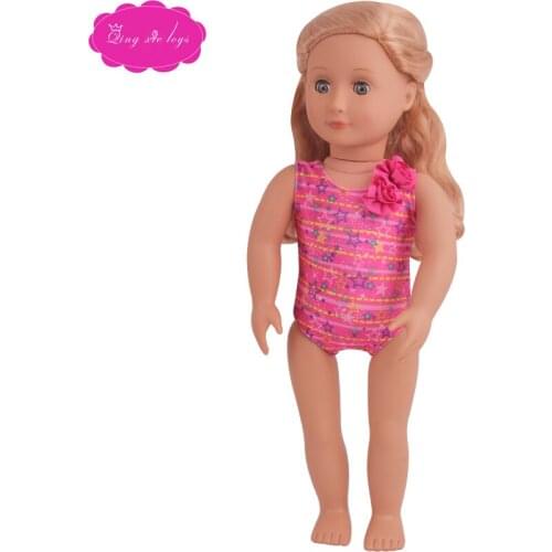 18 inch Girls doll clothes Magenta star print swimsuit onesie bikini American new born dress Baby toys fit 43 cm baby dolls c797