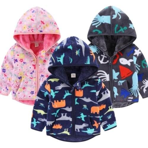 1-6 Years Old Kids Boys Cotton Cartoon Pattern Jacket Fall Coat Outwear Long Sleeve Zipper With Hoodies 2021 Winter Girls coat
