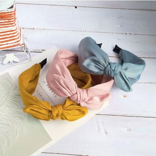 1PC lovely Pure Color Bowknot Hair Bands Fashion Womens Hair Accessories Wide-brimmed Cloth Art Hair Bands