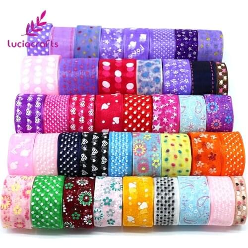 Lucia crafts 12y/24y,1y/style 10-40mm Random Mixed Printed Organza Ribbons Headwear Materials DIY Sewing Accessories P0202