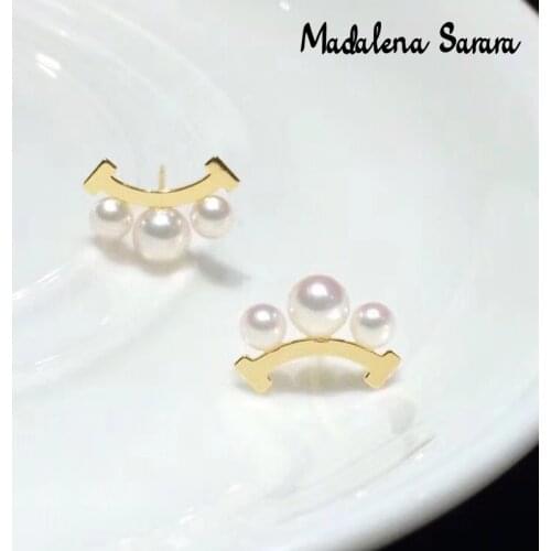 MADALENA SARARA Saltwater Pearl Of Japan Akoya Women Earrings 18K Gold Three Pearls Au750 Stud Earrings