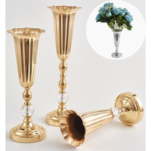 Metal Flowers Vases Wedding Props Candle Holder Gold Plated Iron Candlestick Wedding Home Decoration
