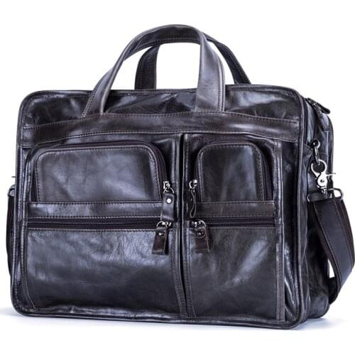 Mens Genuine Leather Bag Briefcase Shoulder Crossbody Larger Capacity Office Travel Business Cell Phone Documents Storage Pouch