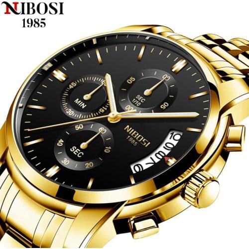 NIBOSI Luxury Watches Mens 2021 New Stainless Steel Waterproof Chronograph Army Military Wrist Watch for Men Relogio Masculino
