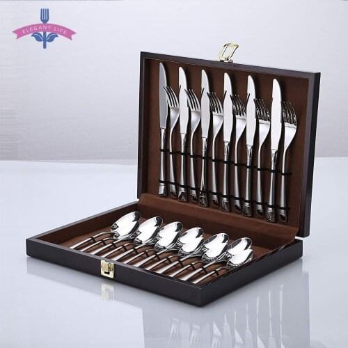 24 PCS Tableware Cutlery Set Flatware Set Stainless Steel Matte Knife Fork Spoon Set Family Candlelight Dinner Party Gift Box