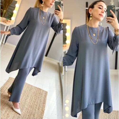 2021 New Arab Girl Dress Womens Muslim Suit Fashion Islamic Turkey Middle East Spring and Autumn Gray