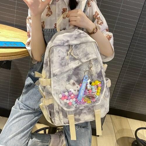 2021 Summer New Nylon PVC Fashionable Girl Backpack Korean Large Capacity Tie-dye Style Students Schoolbag Cute Girl Travel Bag