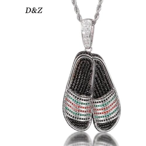 D&Z Hip Hop Slipper Pendant Bling Cubic Zirconia Iced Out In White Gold Color Necklaces & Pendants For Men Jewelry Solid Back
