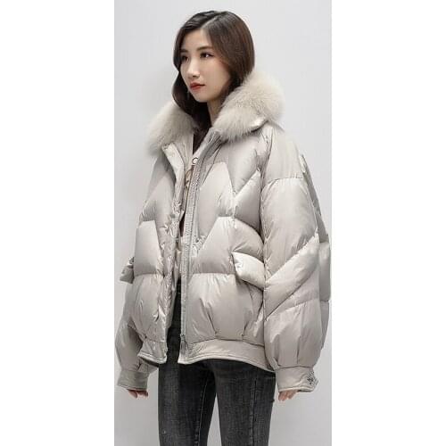 Tcyeek Real Fox Fur Collar Coat Female Winter 2021 Hooded White Duack Down Jacket Women Warm Casual Parka Casaco Feminino Gxy289