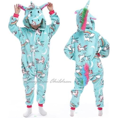 Children Warm Onesie Kigurumi Unicorn Pajamas Sets Kids Cosplay Pyjamas Sleepwear Oneise One Piece Flannel Hooded Soft Pajama