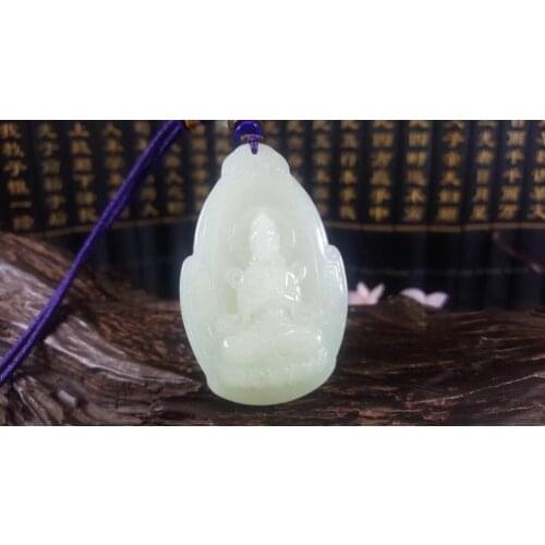 Natural hetian white jade handcarved guanyin pendant simple retro pendant temperament jewellery fashion for woman men