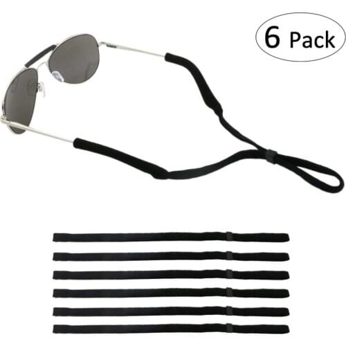 Adjustable Eyewear Retainer, Universal Fit Rope Eyewear Retainer, Sport Unisex Sunglass Retainer Holder Strap, Set of 6 (Black)