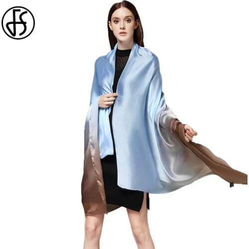 FS Brand Designer Large Silk Satin Scarf Women Gradient Color Long Shawls And Wraps Soft Ladies Scarves Echarpe Pashmina 2018