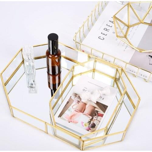 Glass Gold Tray for Storing Jewelry Cosmetic Storage 2021 Home Organizer Copper Basket