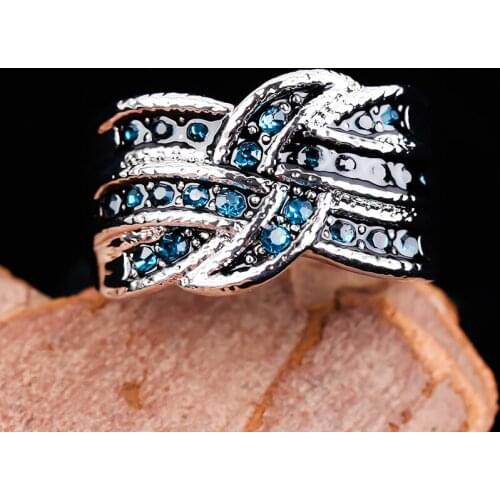 Vintage Dark Blue Crystal Zircon Ring for Women Mens Gift Personality Design Party Rings Luxury Jewelry Rings Wholesale