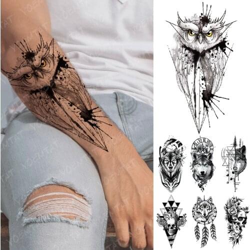 Waterproof Temporary Tattoo Sticker Rose Owl Flash Tattoos Wolf Skull Dreamcatcher Body Art Arm Fake Tatoo Women Men