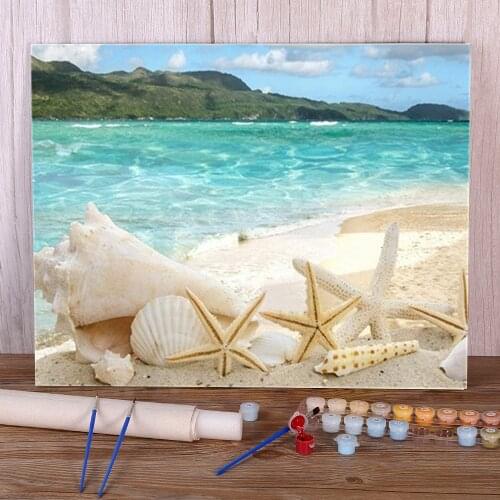 Landscape Seaside Beach Coloring By Numbers Painting Complete Kit Acrylic Paints 50*70 Oil Painting Loft Handiwork