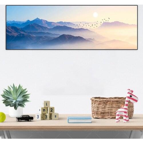 Sunsets Natural mountain Bird Could Landscape Abstract Canvas Painting Posters and Prints Wall Art Picture for Living Room