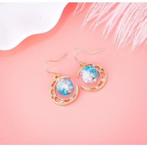 2020 Fashion Dangle Earring JewelryNew Korean Blue Glass Ball Earrings Geometric Metal Pop Long Earrings for Women