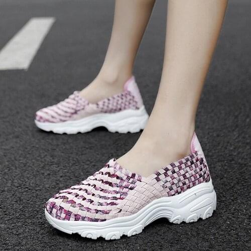Summer Sneakers Soft Loafers Thick Heel Womens Sport Shoes Breathable Woven Women Running Shoes Handmade Woman Sports Shoes 41