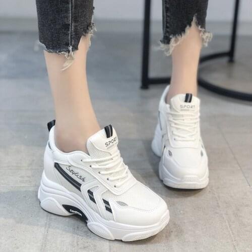 2021 New Hidden Heels Chunky Sneakers Women Platform Lace Up Casual Vulcanized Shoes Woman High Top Mesh Sneakers Basket Female
