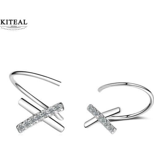 KITEAL Birthday Gift silver color clip earrings for women Geometric X women earing Costume Jewellery