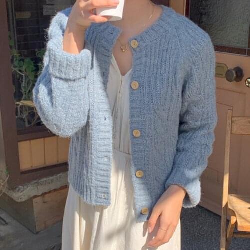 Sannian Women Cardigan Autumn And Winter Round Neck Single-breasted Loose Long-sleeved Warm Knitted Cardigan Sweater Women Top