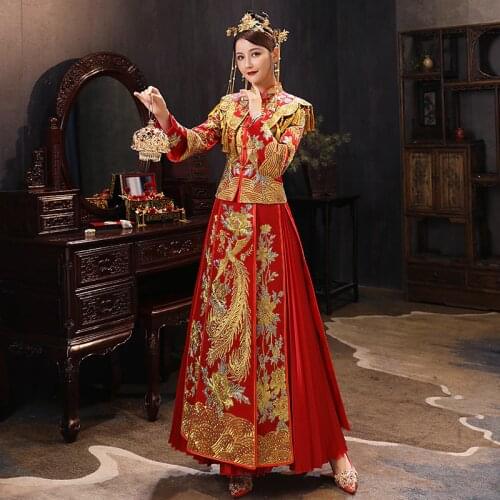 Plus Size 6XL 2020 Modern Cheongsam Red Qipao Long Traditional Chinese Wedding Dress Oriental Style Dresses China Clothing Store
