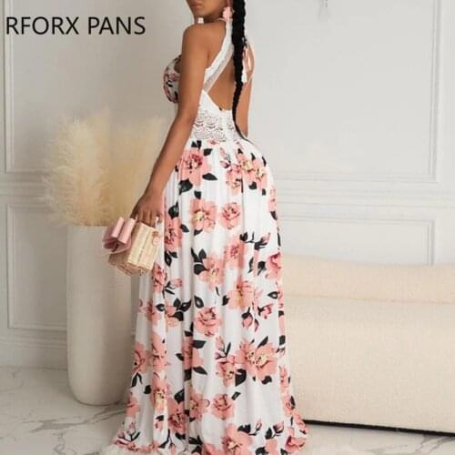 Women Halter Floral Print Crisscross Backless Maxi Dress Sexy Dress for Women Dress 2021