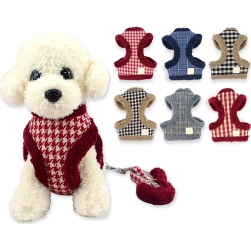 Winter Warm Pet Dog Harness Chest Strap Cotton Fleece Adjustable Vest Leash Small Medium Dog Chihuahua Pug Traction Supplies
