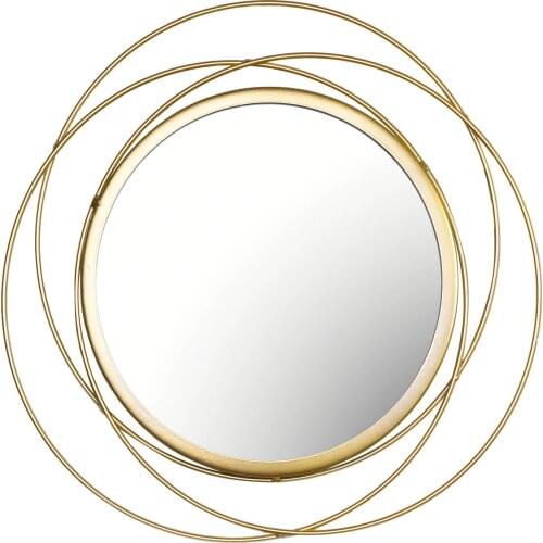 Golden Hanging Wall Mirror Geometric Metal Frame Wall Mount Makeup Mirror For Party Wedding Gift Bathrooms Bathroom Decor Mirror