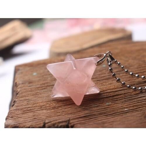 1pcs Natural Rose Quartz crystal Stone Merkaba Pendant Necklace Healing natural stones and minerals