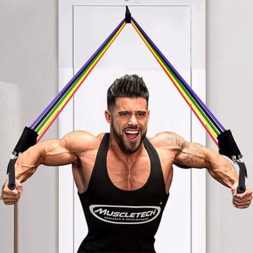 11 PCS Women Men Gym Sports Accessories Yoga Belts Stretch Strap Pull Rope Suit Fitness Resistance Tube Body Training Workout