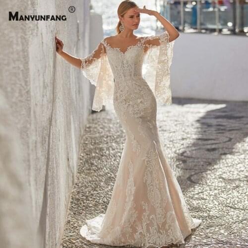 2021 Hot Sale Illusion O-Neck Embroidery Appliques Tulle Mermaid Wedding Dress Luxury Sleeveless Court Train Lace Up Bridal Gown