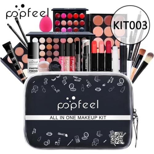 24Pcs POPFEEL All In One Makeup Kit(Eyeshadow, Lip Gloss,Lipstick,Brushes,Eyebrow,Concealer,Eyeliner)Beauty Cosmetic Bag