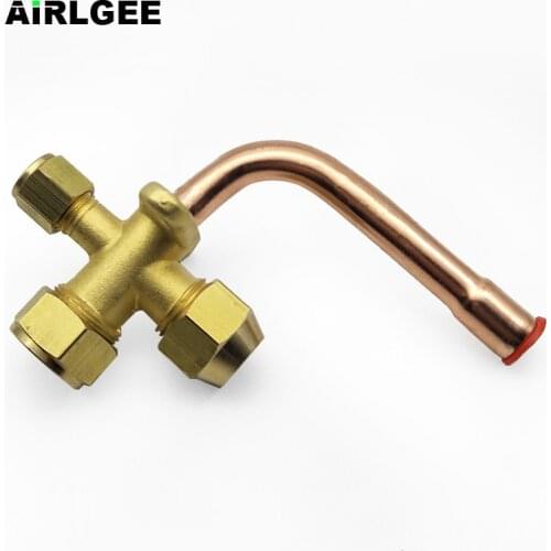 3/8PT Inlet 3Way High-Low Pressure Shut-off valve 10mm Brass Bend Flare Tube Split Service Valve for Air Conditioner