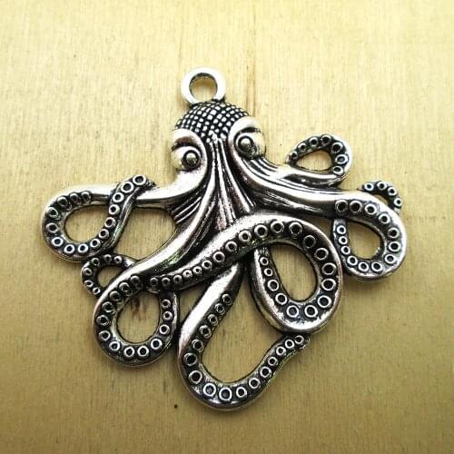 3pcs--59x56mm octopus large size Octopus Fish Pendant,octopus connectors DIY necklace/ bracelets charms antique silver tone