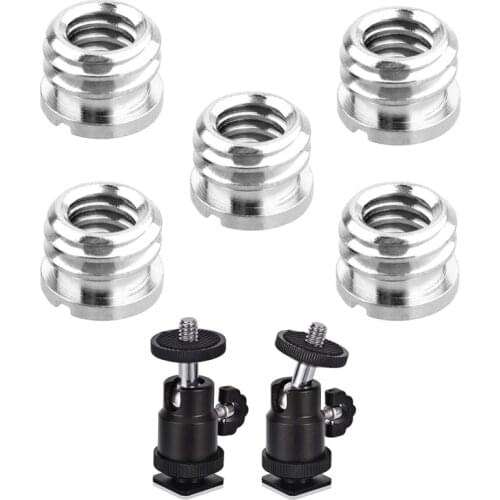 5 Pcs 1/4 Inch to 3/8 Inch Convert Screw Standard Adapter & 2 Pcs Mini Ball Head with Hot Shoe Mount Adapter