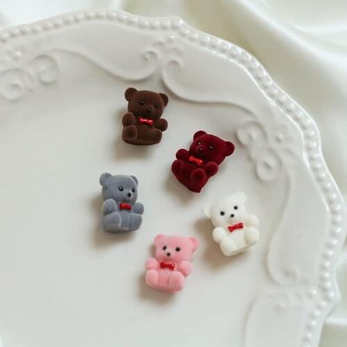 6pcs Imported Korean Flocking Bear Fun Pendant with Holes DIY Handmade Ornament Ear Stud Bag Keychain Accessories Material