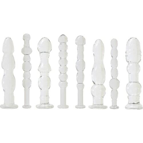 Crystal Glass Penis Transparent Beads Anal Plug Stimulation Female Masturbation Fetish Anal Toy Gay Sex Toys for Men