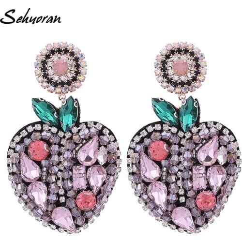 Sehuoran Big Crystal Earrings For Women Heart Geometric Statement Earring 2018 New Earing Hanging Fashion Jewelry Chrismas Gifts