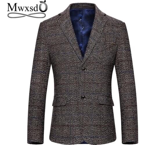 Mwxsd brand winter Men business casual Blazer Suit jacket Mens plaid Slim fit blazer jacket male high quality blazer