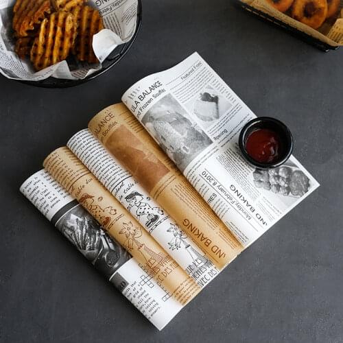 100Pcs Retro Newspaper Style Oil-Proof Parchment Paper Pad For Fries Burger Biscuit Food Wrapper Tray Baking Mat Kitchen Tool