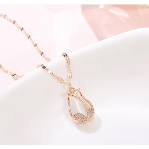 316L Stainless Steel Tulip Zircon Imitate Opal Pendant Charms Chain Choker Necklace For Women Fashion Fine Jewelry SAN633