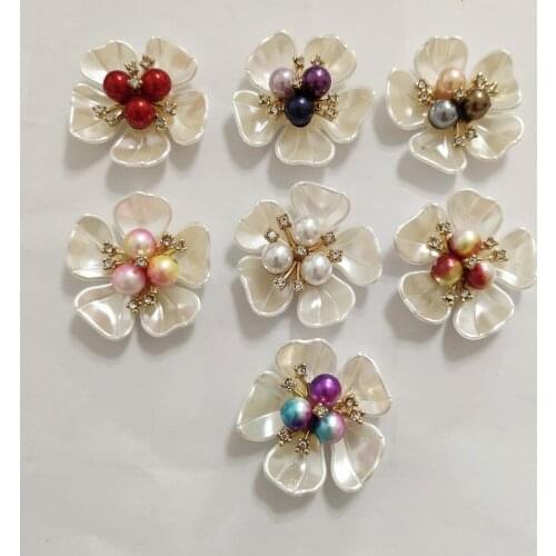 10 PCS 36x38.5mm Imitation Shell And Alloy Crystal Pearl Flowers Connectors Hair Accessories DIY Jewelry Findings