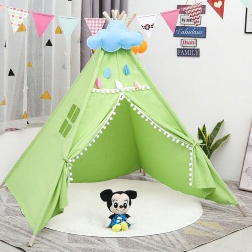 Kids Tiny Play Tent Yellow Tassel Canvas Teepee Playhouse Camping Tent Game Outing Kid