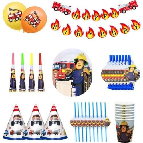 Fireman Series Paper Cups Plates Blowout Napkins Disposable Tableware Set Children Birthday Party Supplies Decorations