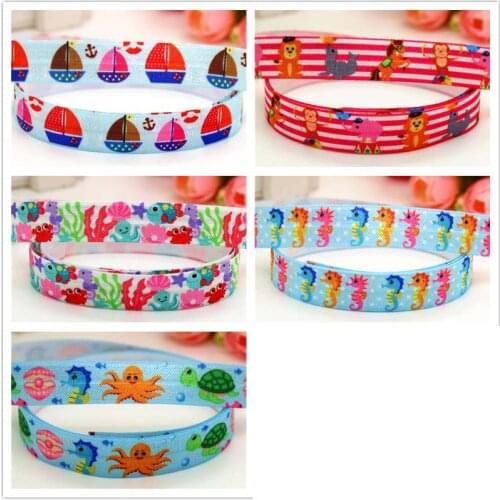 DHK 5/8'' 5yards Fold Elastic FOE boat circus shell sea animals printed headband headwear hairband decoration wholesale C520