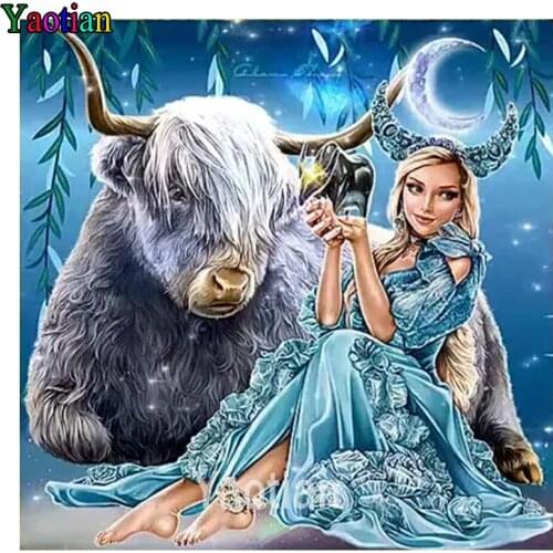 Fantasy Woman Diamond Painting Accessories 5d Art Embroidery Icons Dutch Highland Cattle Picture Of Rhinestones Home Decor